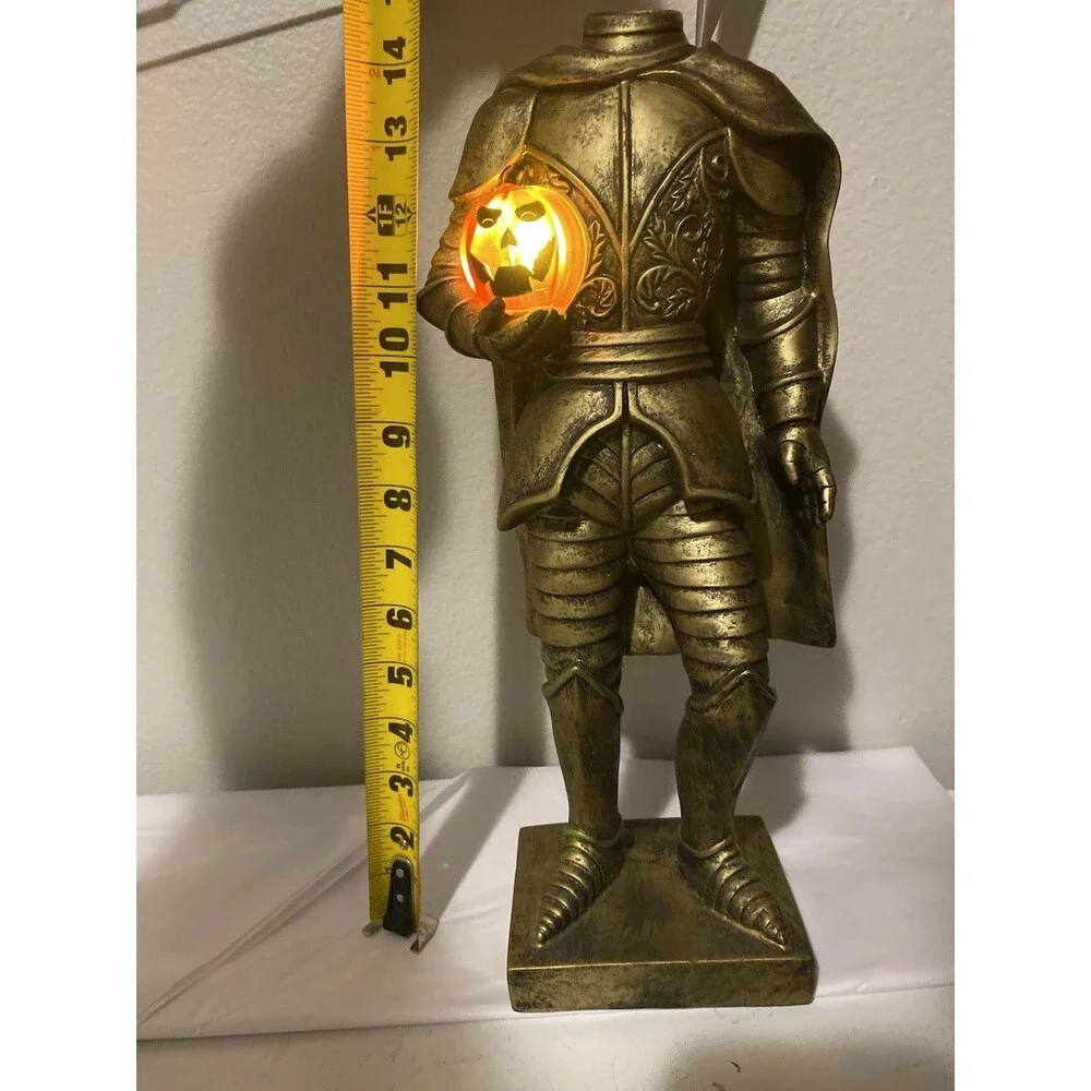 Martha Stewart Halloween Headless Horseman With Pumpkin LED Gold Figurine 14